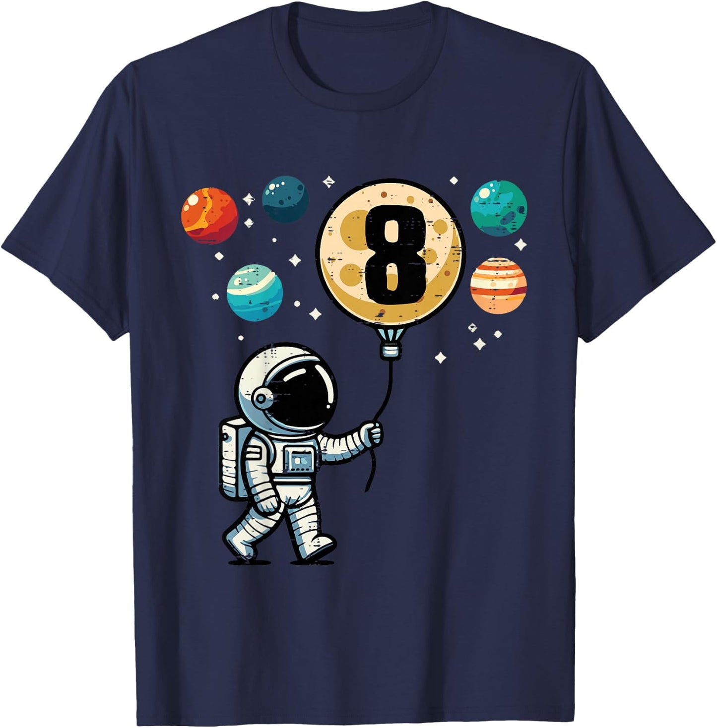 Kids 8th Birthday Astronaut Planets 8 Year Old Bday Boys Kids T-Shirt - T-Shirt | Navy