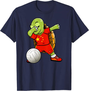 Dabbing Turtle China Volleyball Fans Jersey Chinese Flag T-Shirt - T-Shirt | Navy