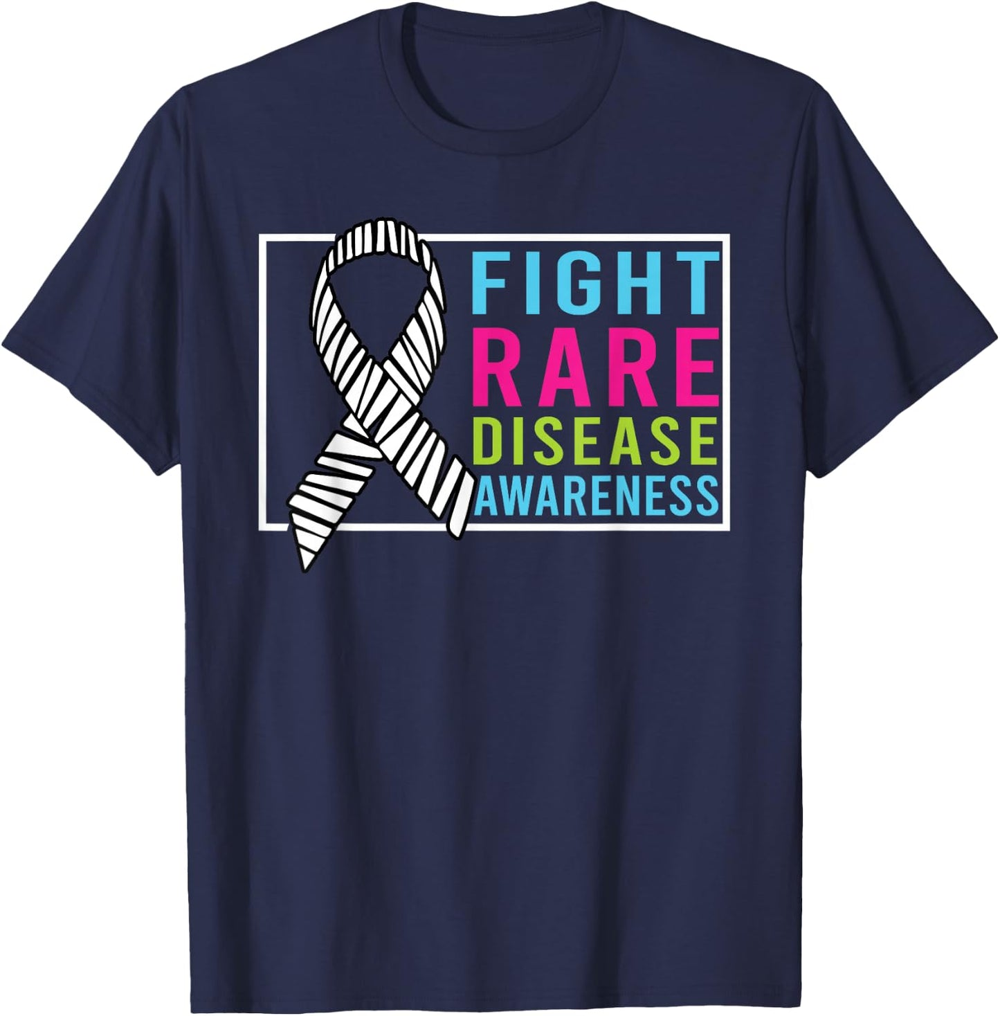 Fight Rare Disease Awareness Day Zebra Ribbon T-Shirt - T-Shirt | Navy