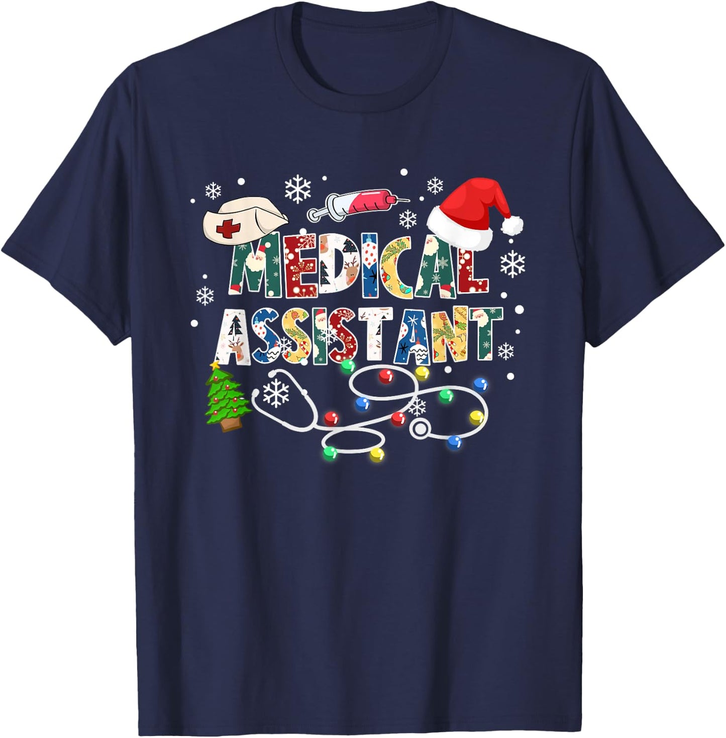 Medical Assistant Christmas Stethoscope Scrub Top Women T-Shirt - T-Shirt | Navy