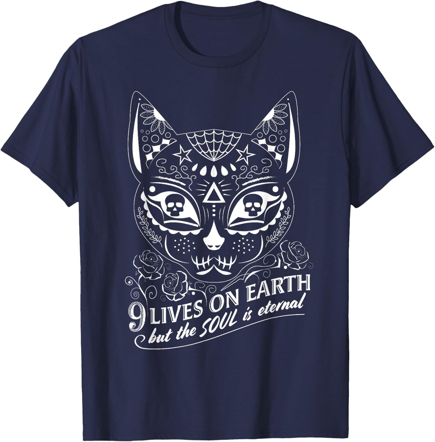 Cat Halloween Sugar Skull Day of the Dead Dia De Los Muertos Women Kids T-Shirt - T-Shirt | Navy