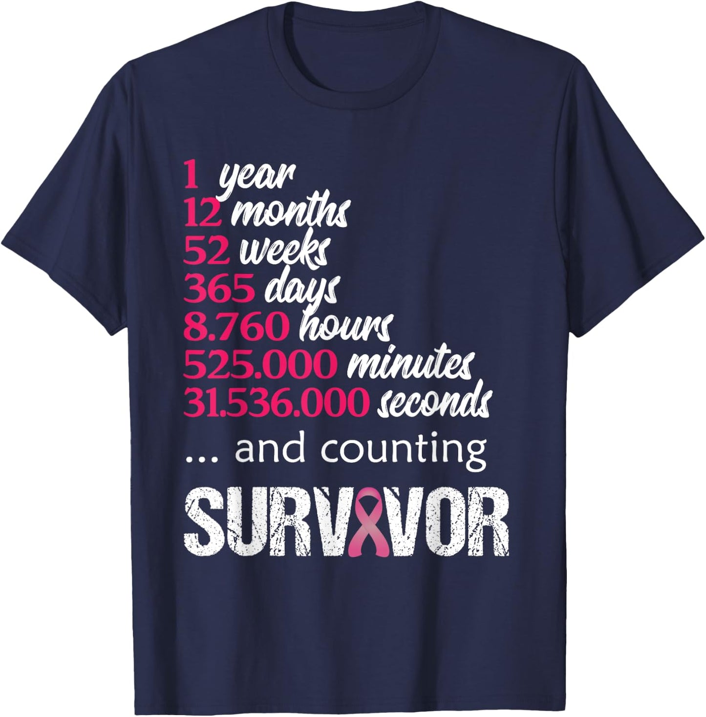 One 1 Year Survivor Breast Cancer Shirt Awareness Gift 2018 T-Shirt - T-Shirt | Navy