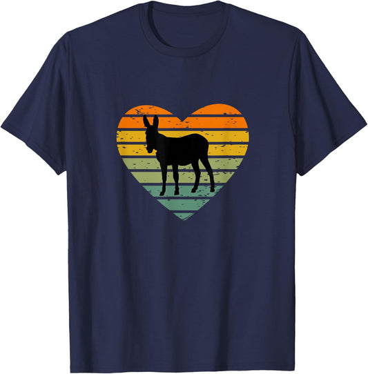 Ich Liebe Esel Retro Herz Silhouette Bauernhof Maultier T-Shirt - T-Shirt | Navy