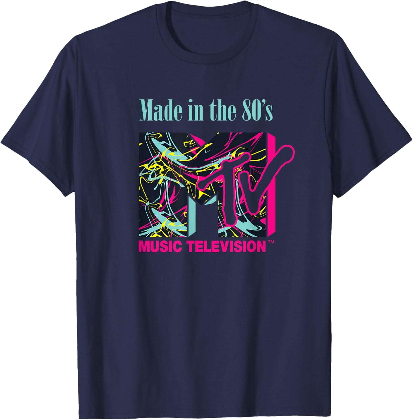 Mademark x MTV - The Official MTV Logo with Abstract Funky New Wave Lines T-Shirt - T-Shirt | Navy