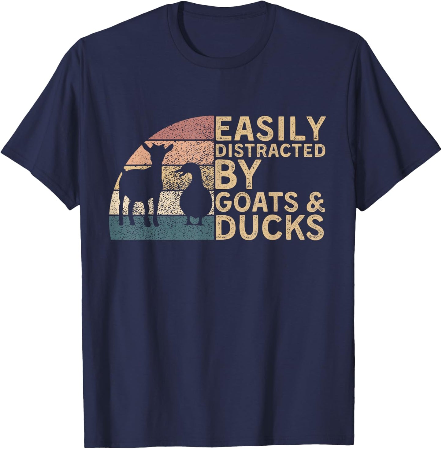 Retro Vintage Easily Distracted By Goats & Ducks Funny Farm T-Shirt - T-Shirt | Navy