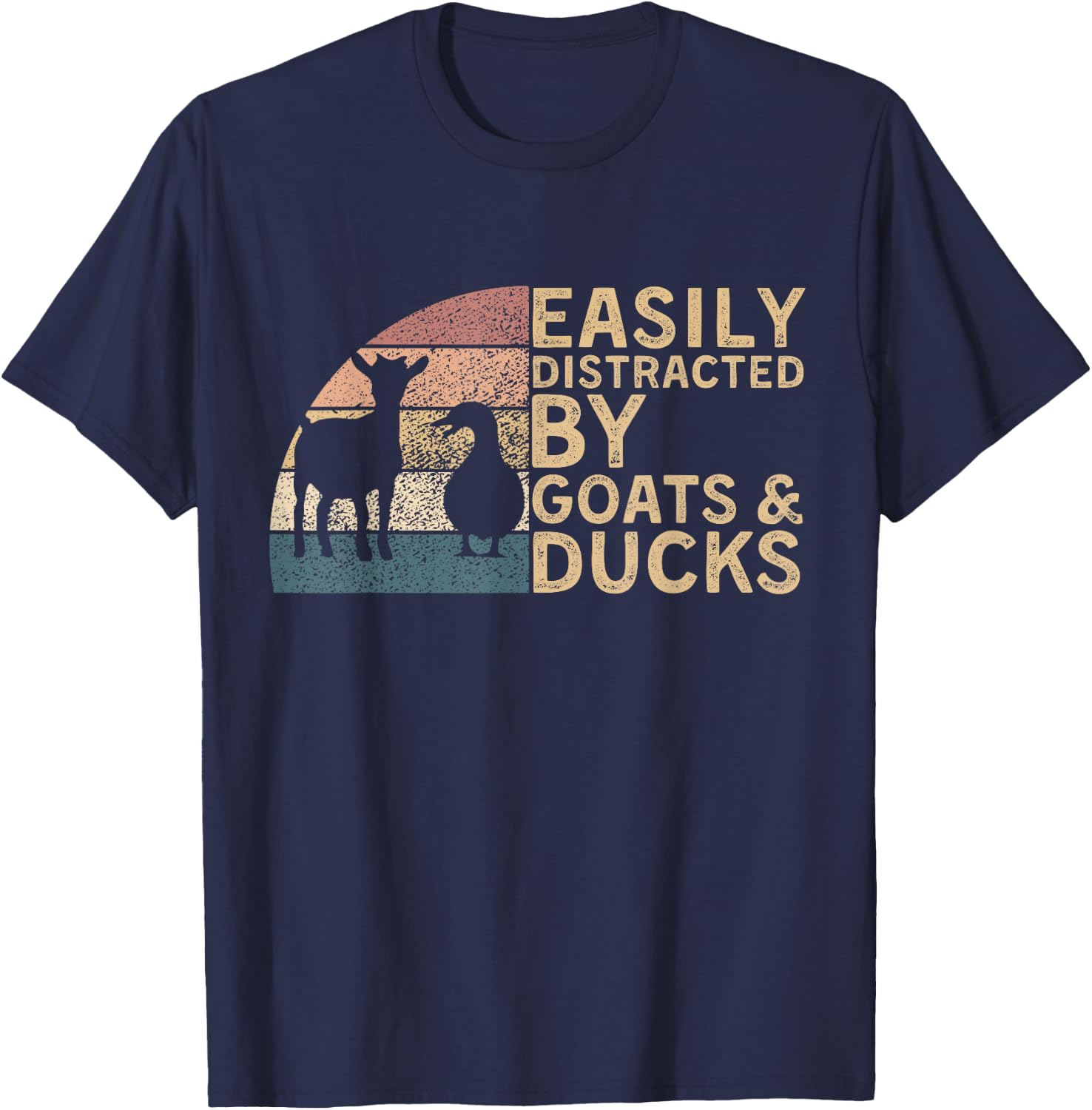 Retro Vintage Easily Distracted By Goats & Ducks Funny Farm T-Shirt - T-Shirt | Navy