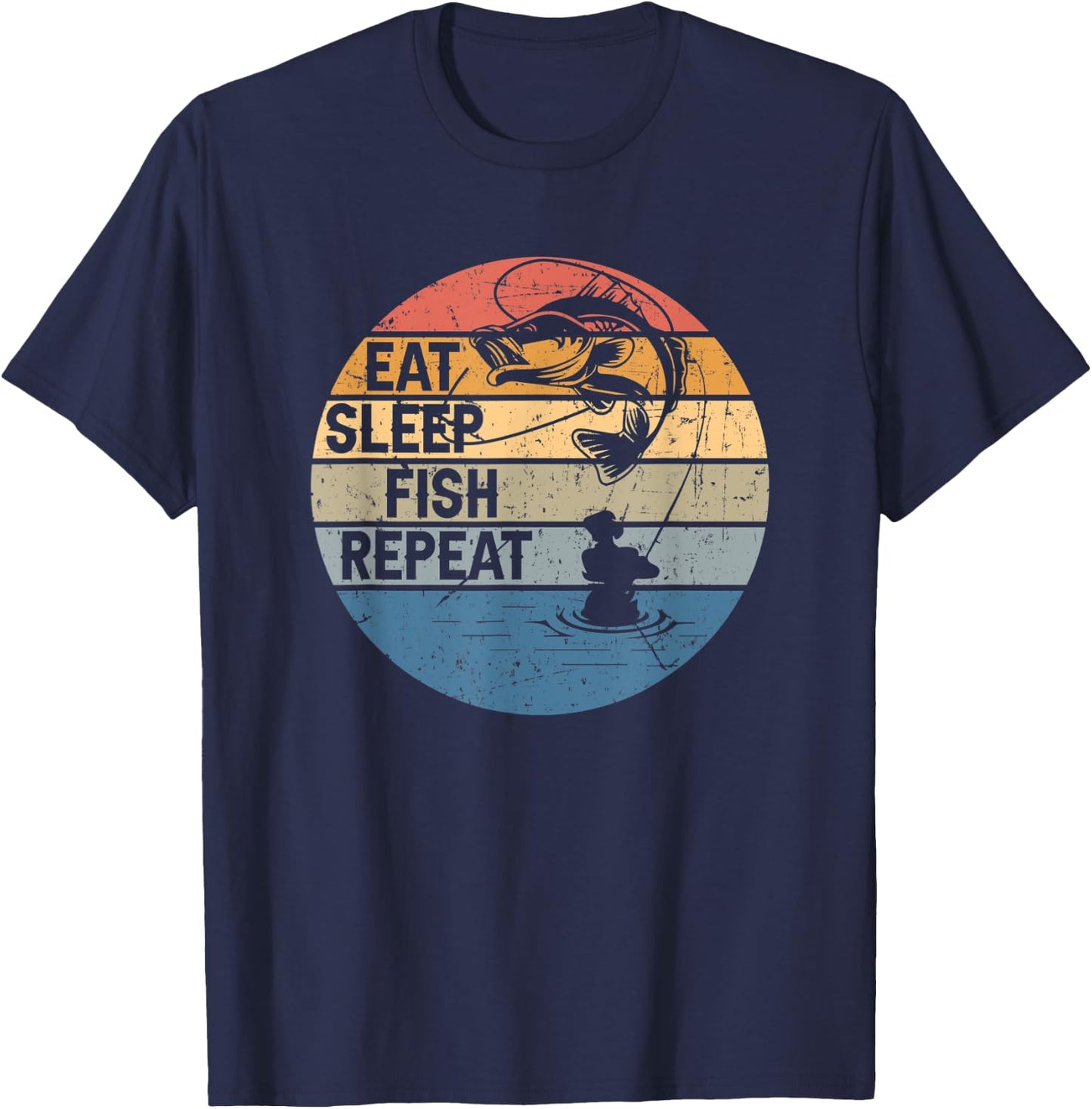 Eat Sleep Fish Repeat Fishing for Fishermen T-Shirt - T-Shirt | Navy