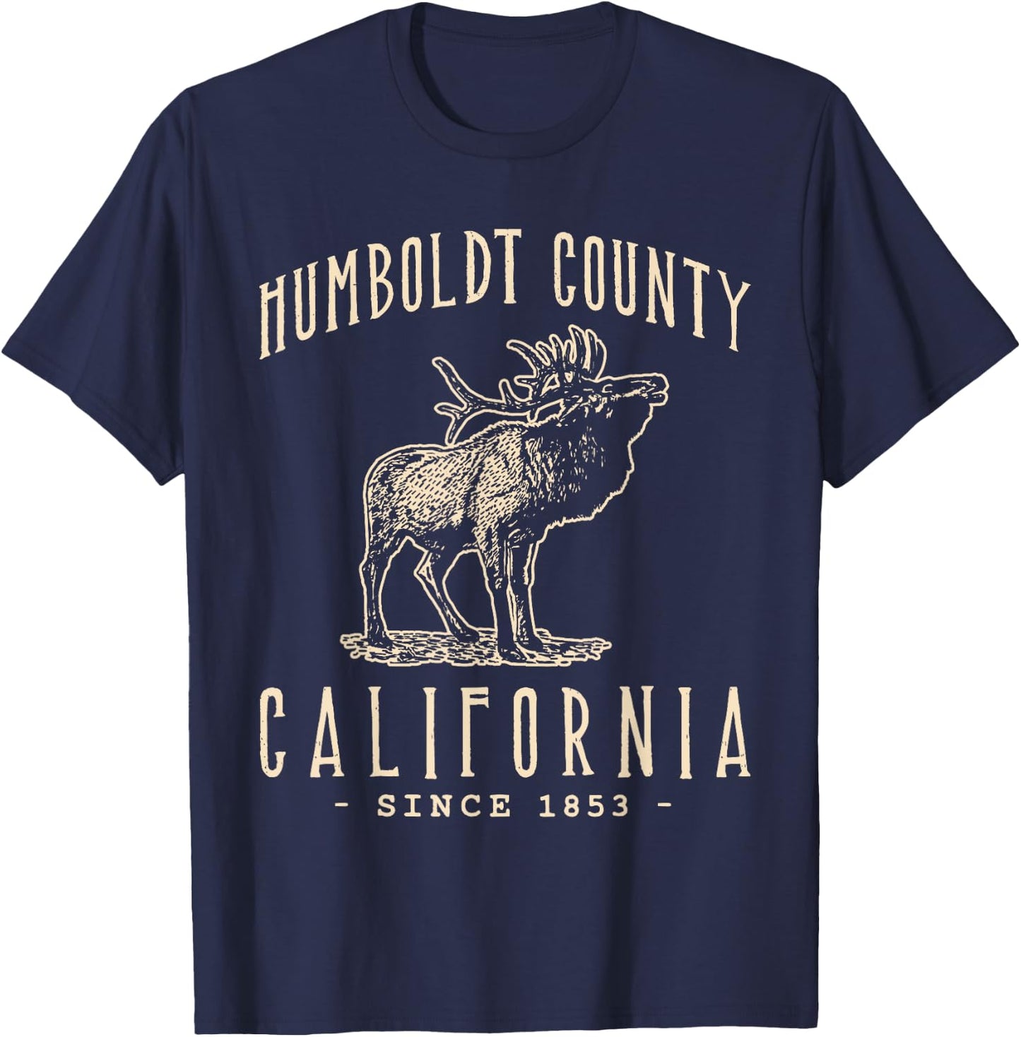 Humboldt County, California. Elk Vintage Design T-Shirt - T-Shirt | Navy