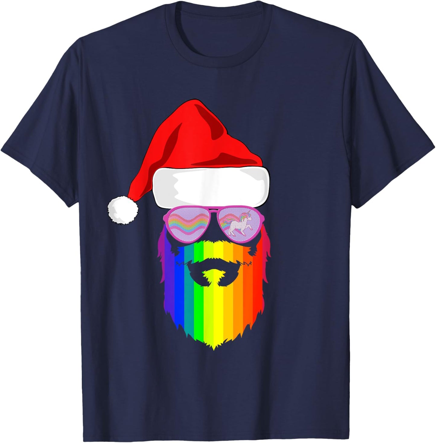 Gay Santa Claus Christmas Rainbow Unicorn Sunglasses LGBQT T-Shirt - T-Shirt | Navy
