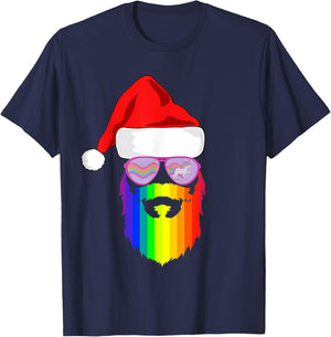 Gay Santa Claus Christmas Rainbow Unicorn Sunglasses LGBQT T-Shirt - T-Shirt | Navy