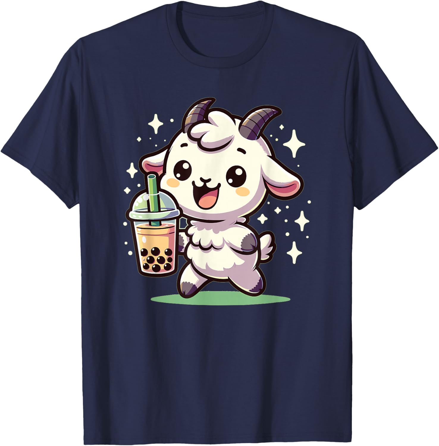 Kawaii Goat Bubble Tea Boba Goat T-Shirt - T-Shirt | Navy