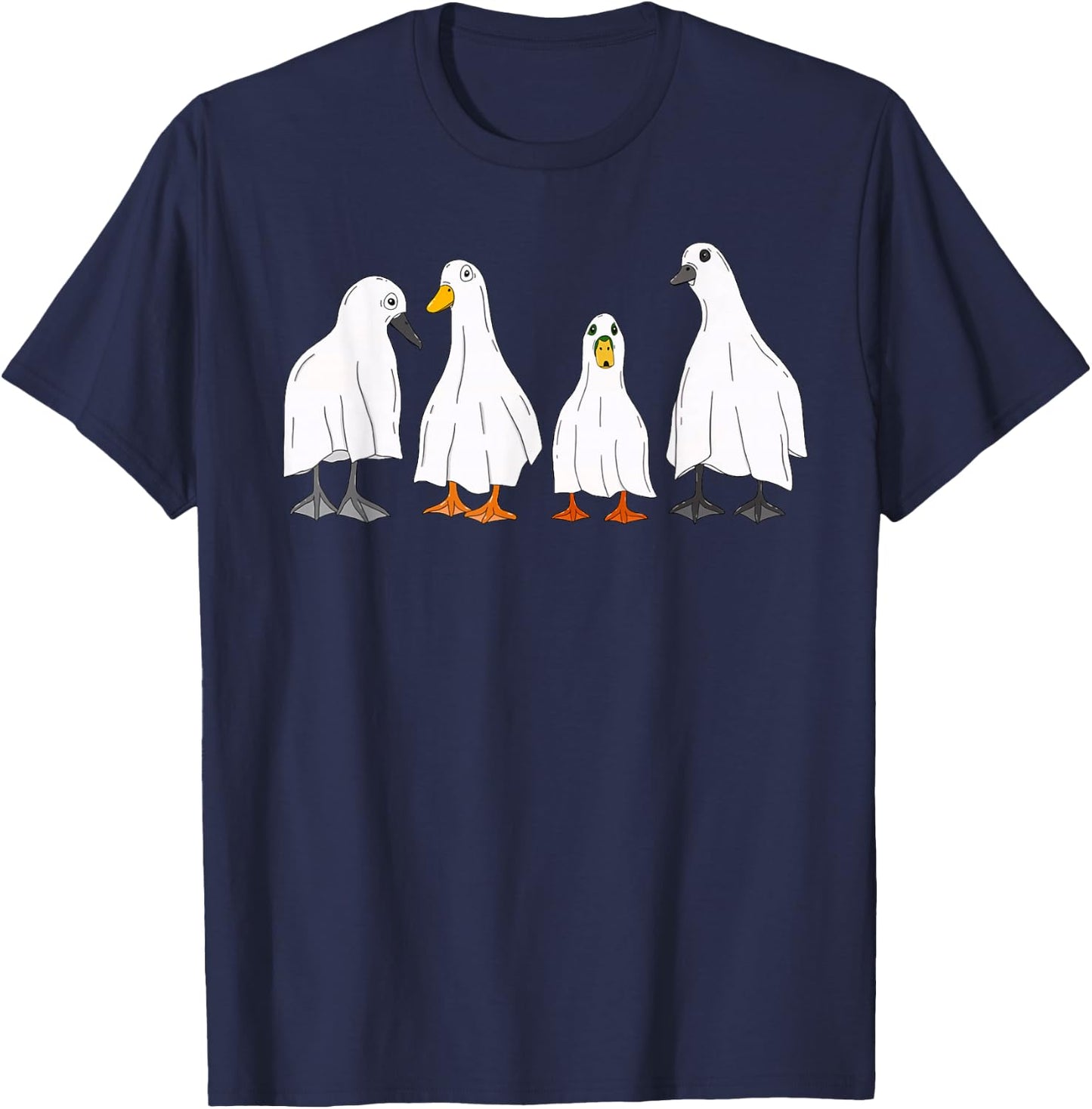 Happy Halloween Funny Ghost Duck Costume Retro Spooky Season T-Shirt - T-Shirt | Navy
