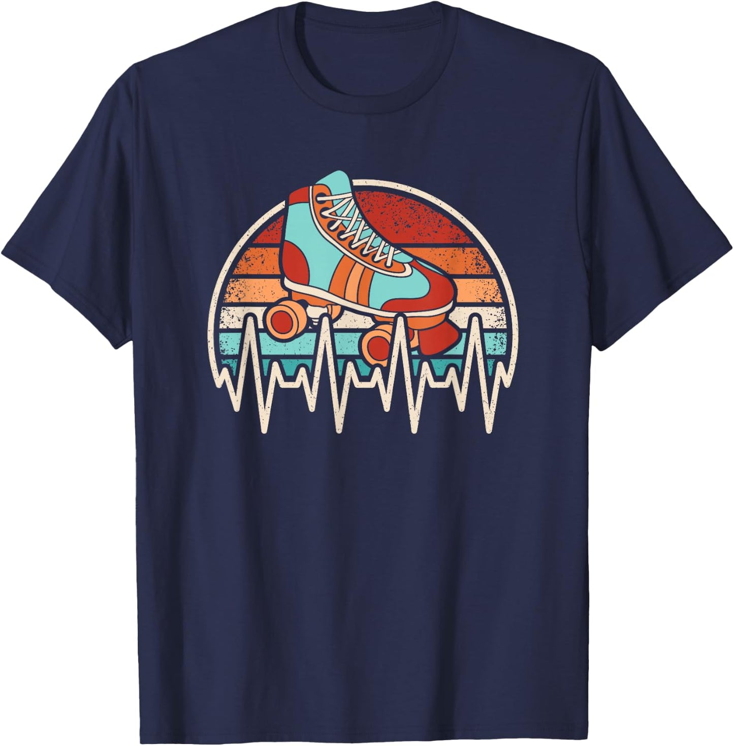 Roller Skate Heartbeat Roller Skating Lover Retro Men Women T-Shirt - T-Shirt | Navy