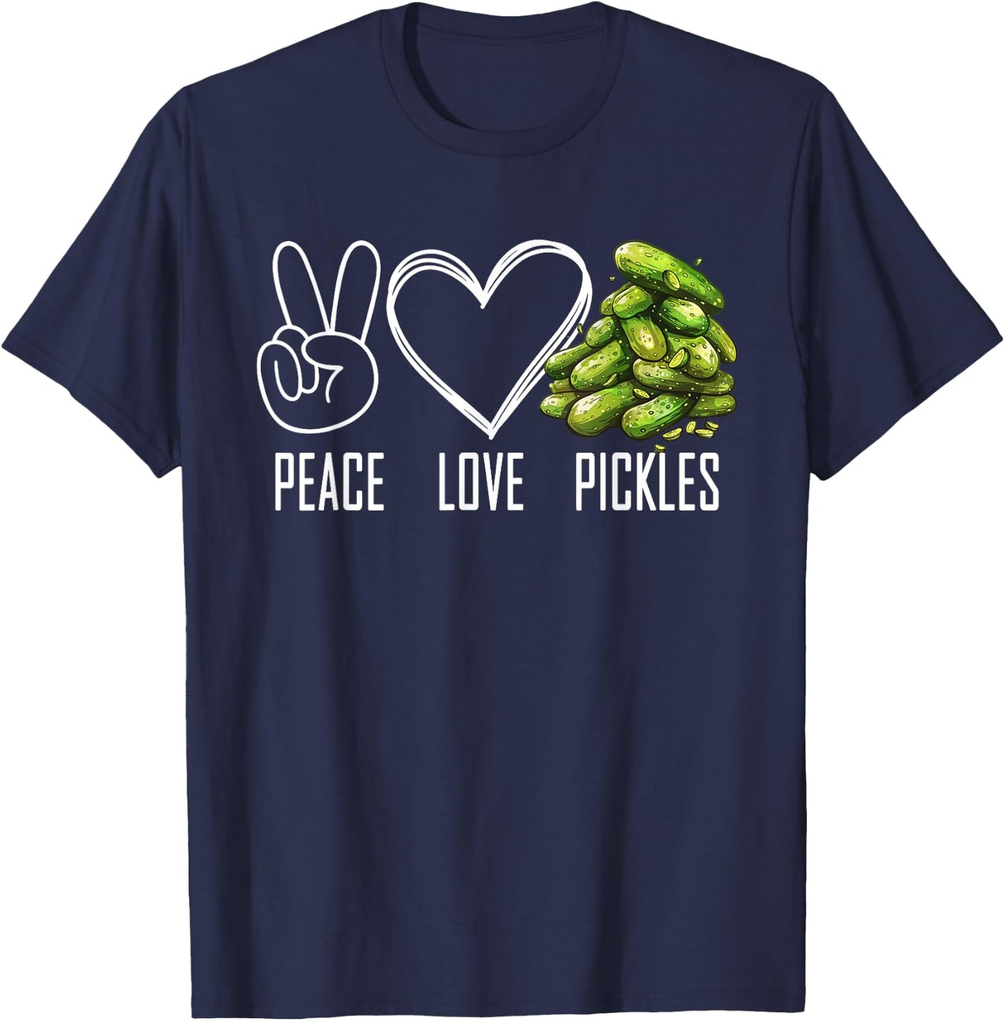 Peace Love Pickles Retro Pickles Lover Cucumber Funny Vegan T-Shirt - T-Shirt | Navy