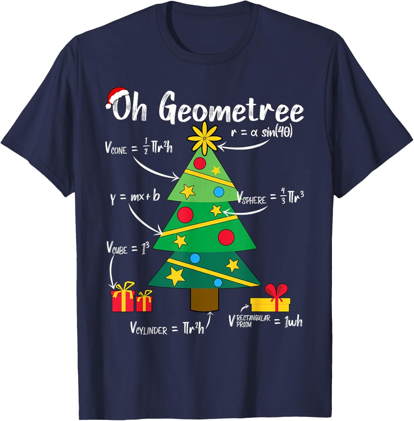Oh Geometree Funny Christmas Tree Geometry Math Teacher Men Women Kids T-Shirt - T-Shirt | Navy