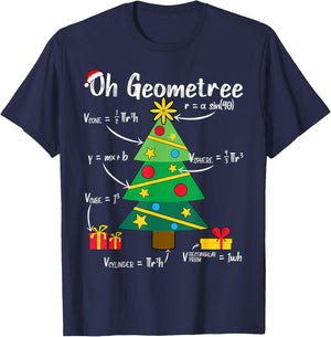 Oh Geometree Funny Christmas Tree Geometry Math Teacher Men Women Kids T-Shirt - T-Shirt | Navy