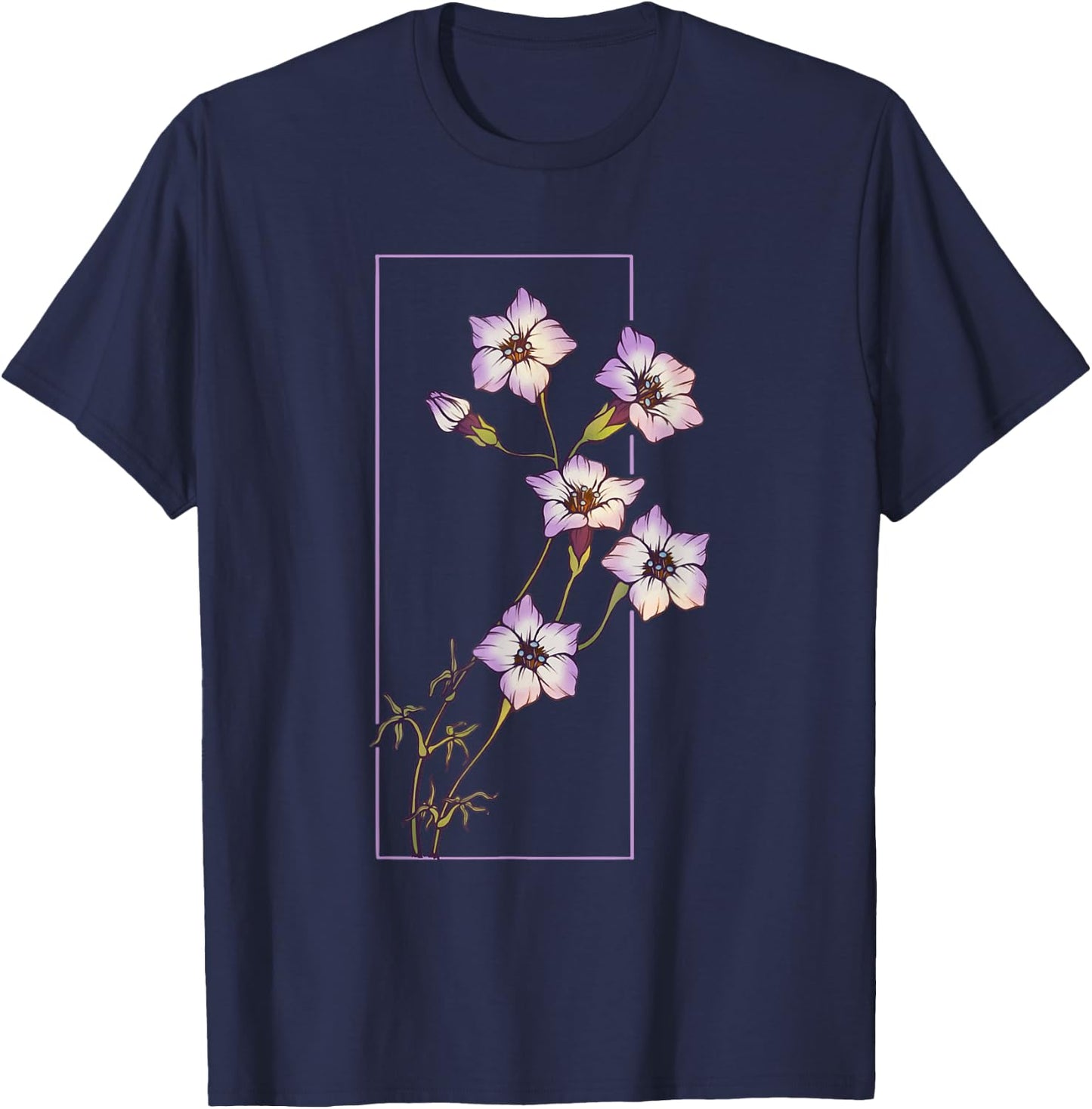 Floral Flower Bird's Eyes Gilia Tricolor Wildflower T-Shirt - T-Shirt | Navy