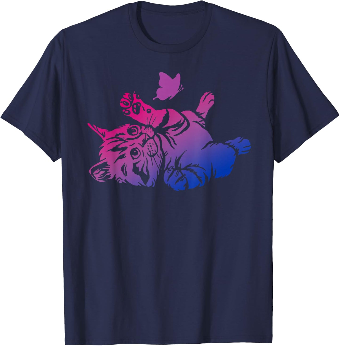 Bisexual Playful Kitten Butterfly Bi Pride Colors T-Shirt - T-Shirt | Navy