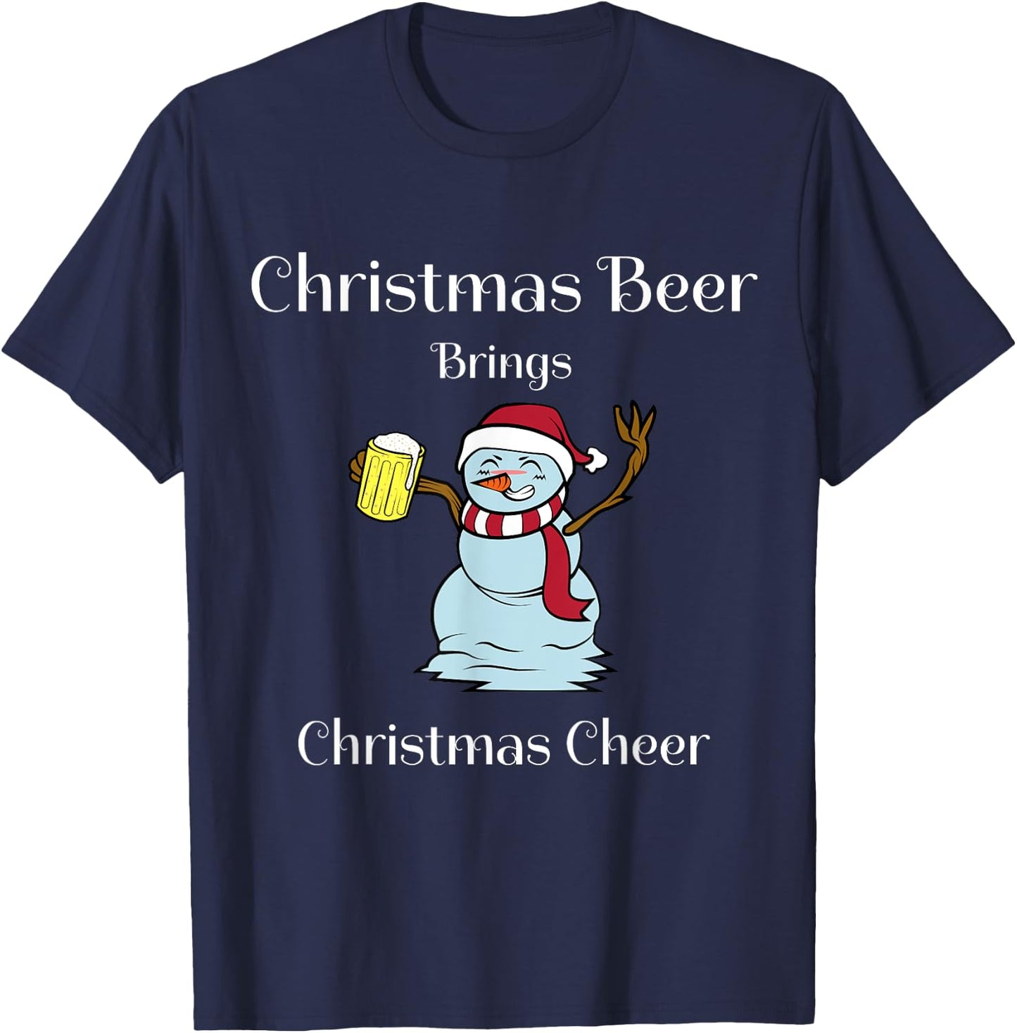 Funny Cute Festive Christmas Beer Snowman Design T-Shirt - T-Shirt | Navy