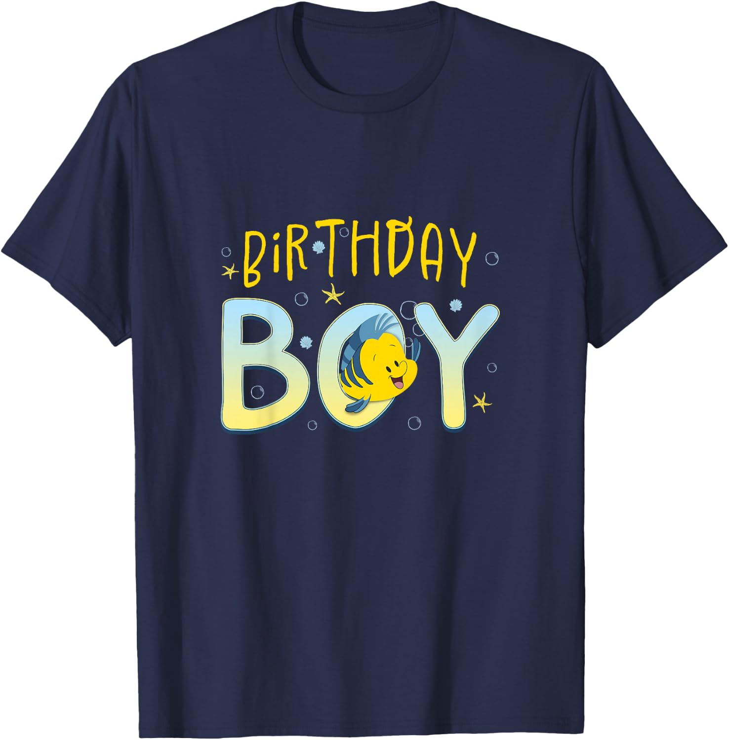 Kids Disney The Little Mermaid Birthday Boy Cute Flounder Youth T-Shirt - T-Shirt | Navy