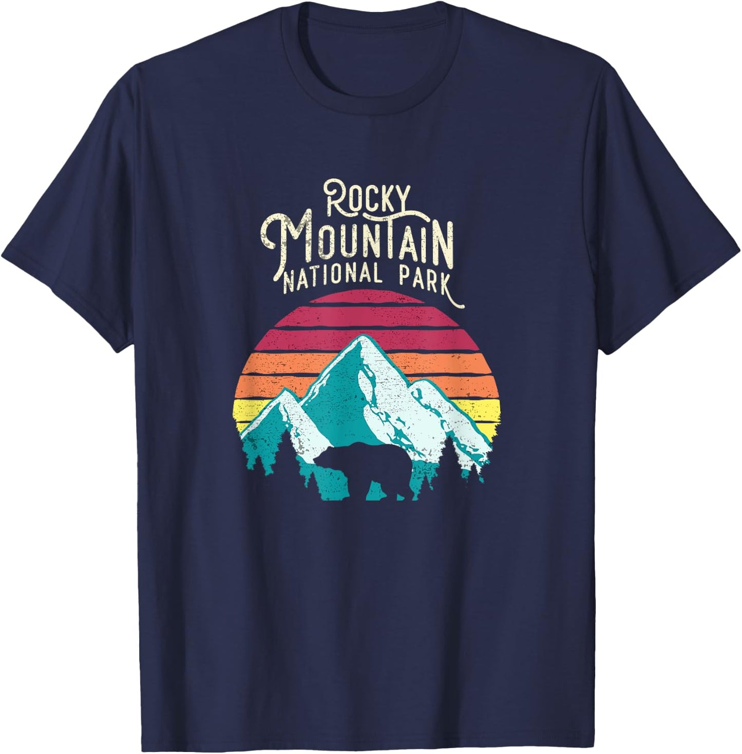 Retro Rocky Mountain National Park Colorado Bear T-Shirt - T-Shirt | Navy