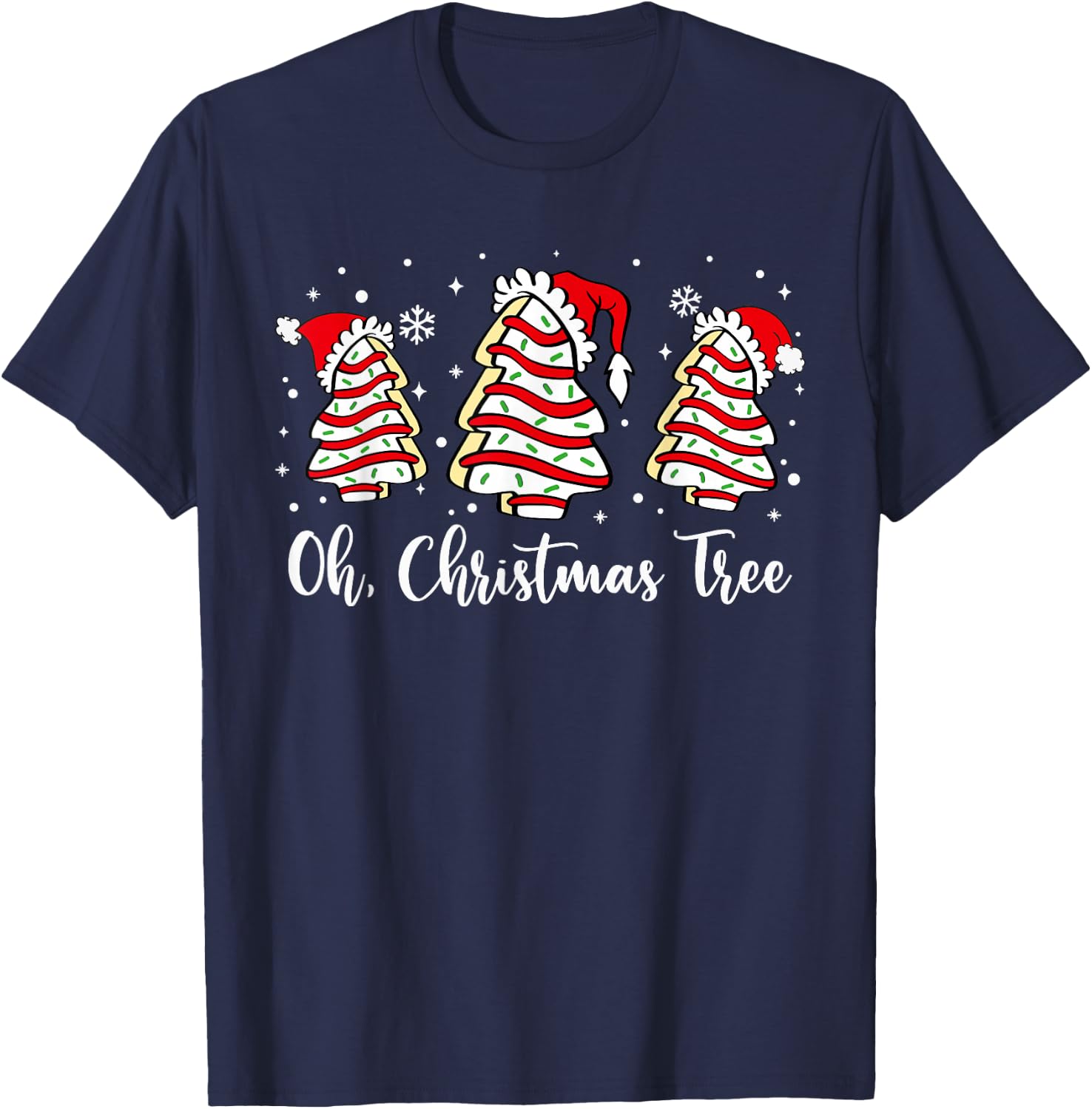 Oh Christmas Tree Cake Santa Hat Matching Family Xmas Pajama T-Shirt - T-Shirt | Navy