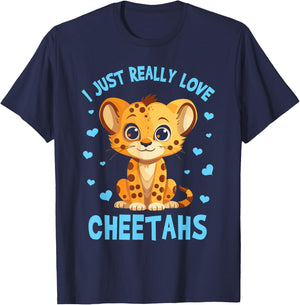 Cute Cheetah Wildlife Boys Toddler Kids T-Shirt - T-Shirt | Navy