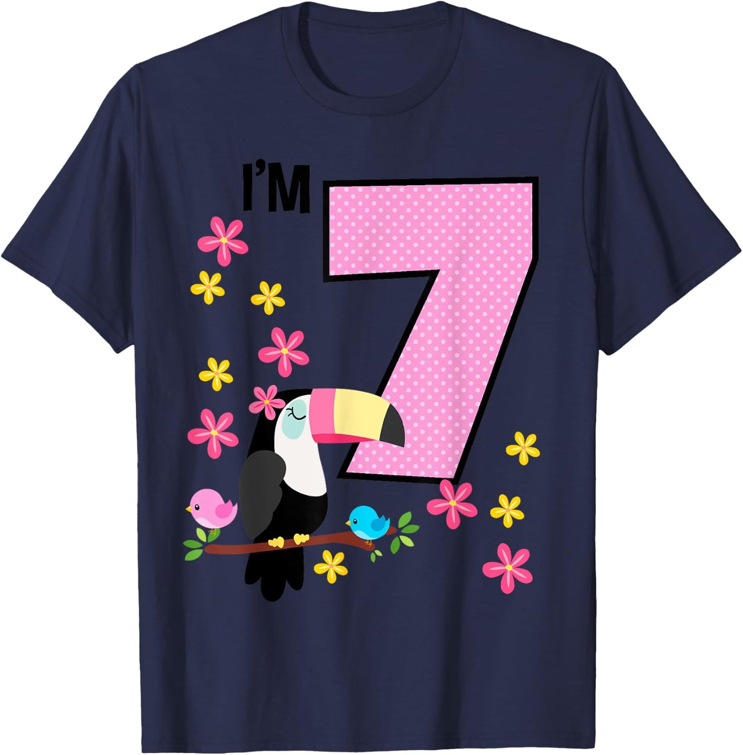 Toucan 7th Birthday 7 Year Old Birthday Girl Tropical Birds T-Shirt - T-Shirt | Navy