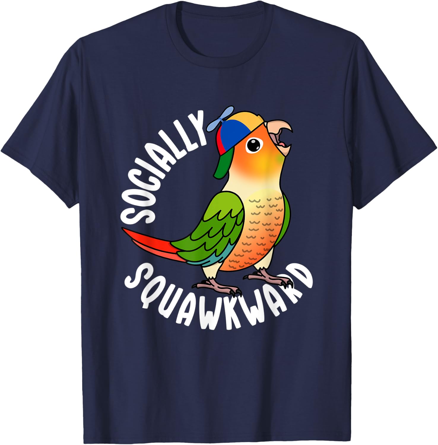 Socially Squawkward Parrot I Green Cheek Pineapple Conure T-Shirt - T-Shirt | Navy