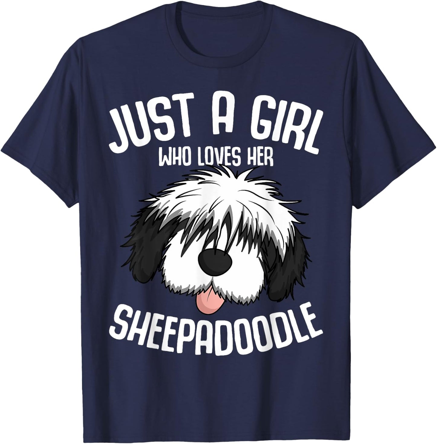 Just a Girl Who Loves Her Sheepadoodle Dog Girls T-Shirt - T-Shirt | Navy