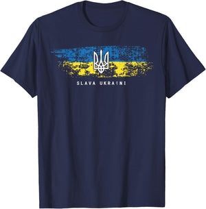 Slava Ukraini Shirt Ukrainian Flag Tryzub Military , black T-Shirt - T-Shirt | Navy