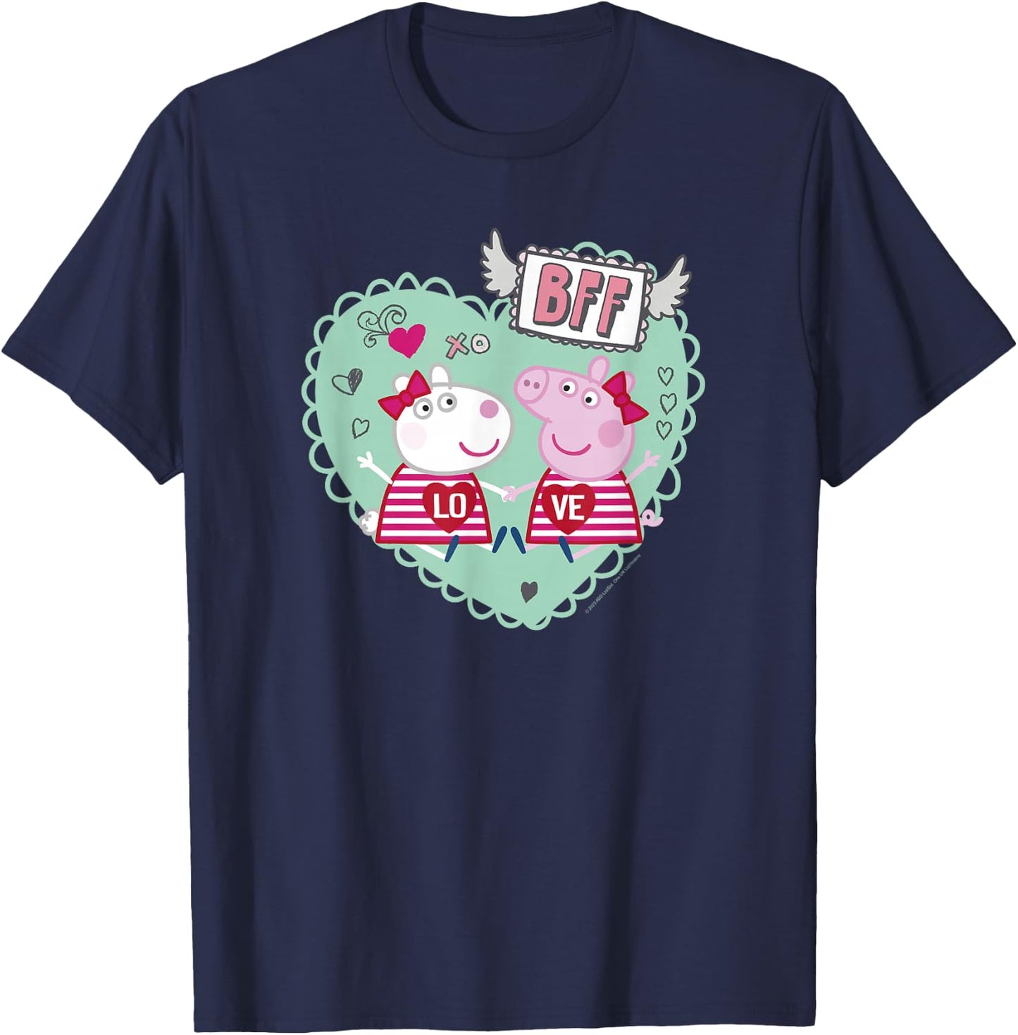 Peppa Pig Valentine's Day BFF Love Peppa & Suzy Heart Stamp T-Shirt - T-Shirt | Navy