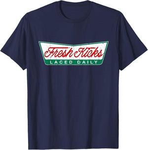Sneaker Sauce Apparel Fresh Kicks Laced Daily -Adults Black Short Sleeve S T-Shirt - T-Shirt | Navy
