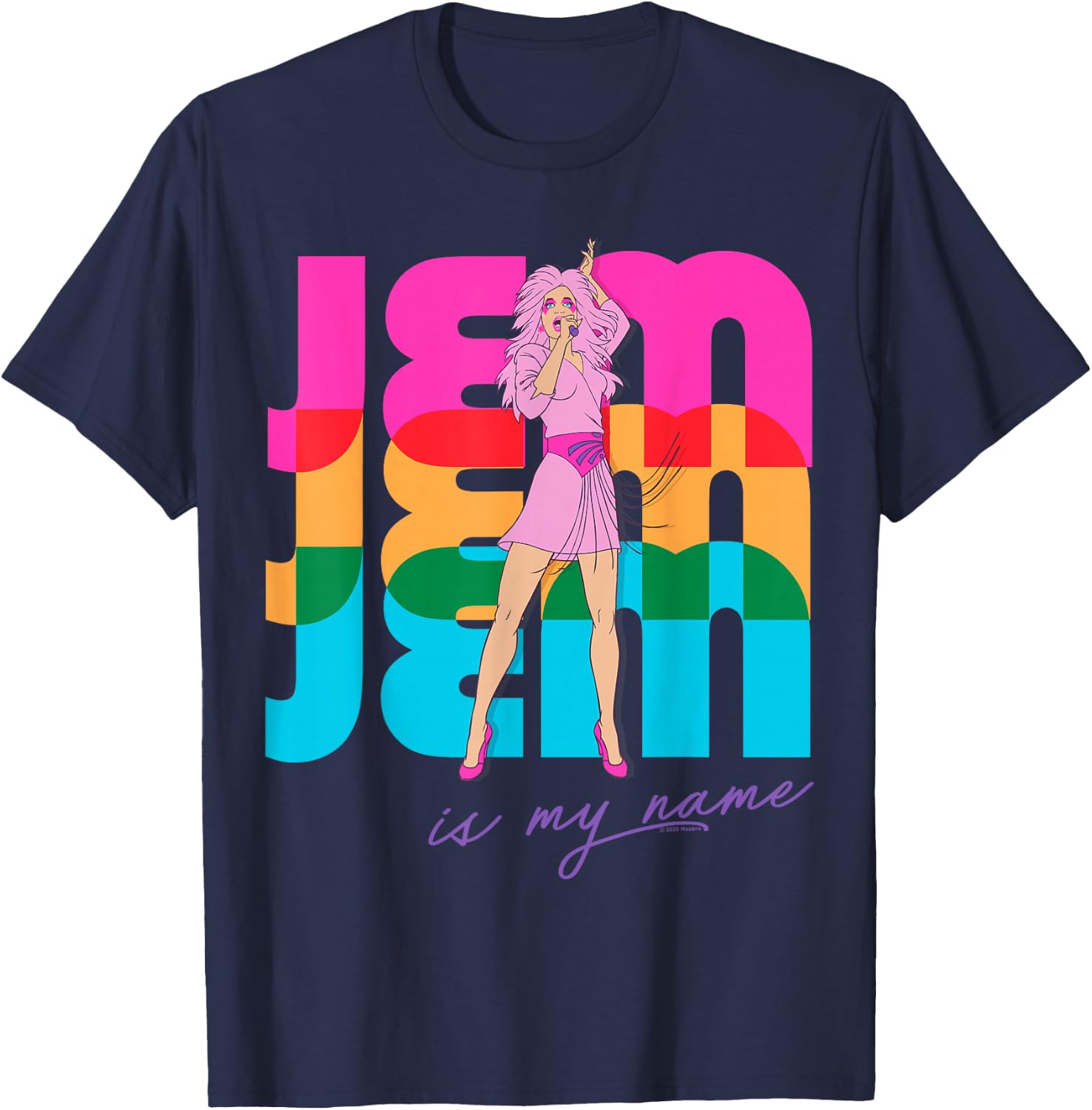 Jem and The Holograms Jem is My Name Colorful Silhouettes T-Shirt - T-Shirt | Navy