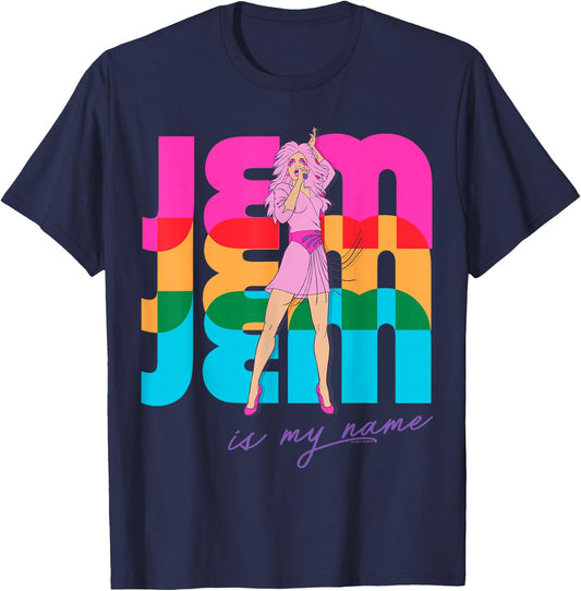 Jem and The Holograms Jem is My Name Colorful Silhouettes T-Shirt - T-Shirt | Navy