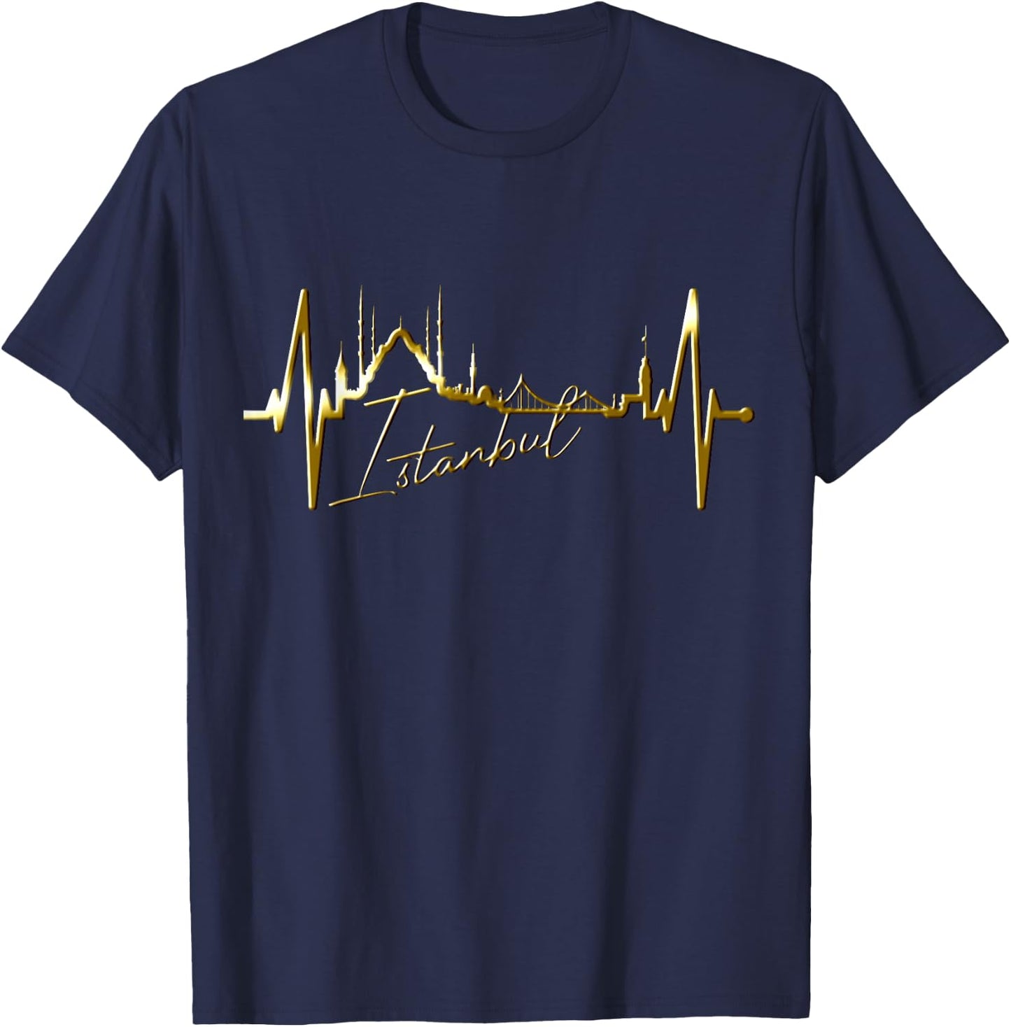 Istanbul Skyline Heartbeat Turkey Blue Mosque Love Istanbul T-Shirt - T-Shirt | Navy