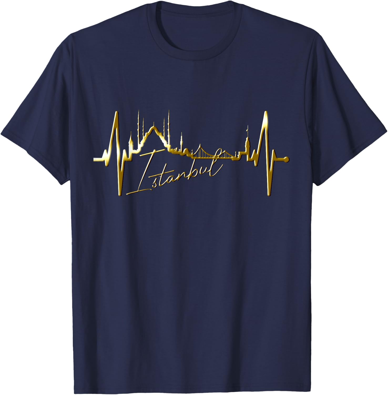 Istanbul Skyline Heartbeat Turkey Blue Mosque Love Istanbul T-Shirt - T-Shirt | Navy