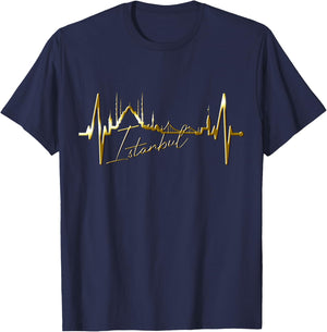 Istanbul Skyline Heartbeat Turkey Blue Mosque Love Istanbul T-Shirt - T-Shirt | Navy