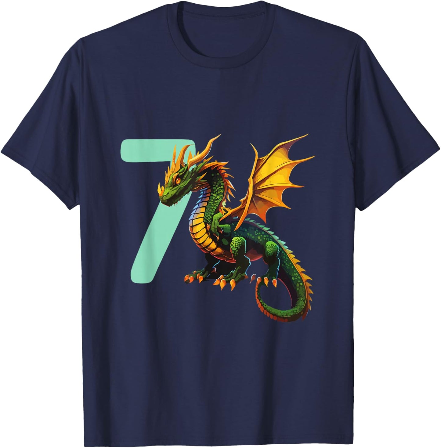 Children's Birthday Dragon 7 Years Boy Dragon Number Age , black T-Shirt - T-Shirt | Navy