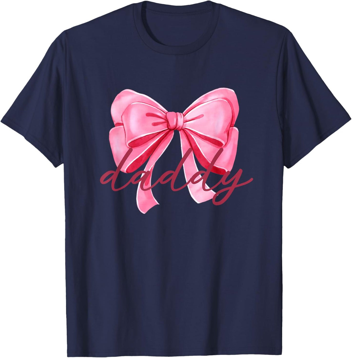 Daddy Pink Bow Birthday Baby Shower Family Pink Ribbon T-Shirt - T-Shirt | Navy