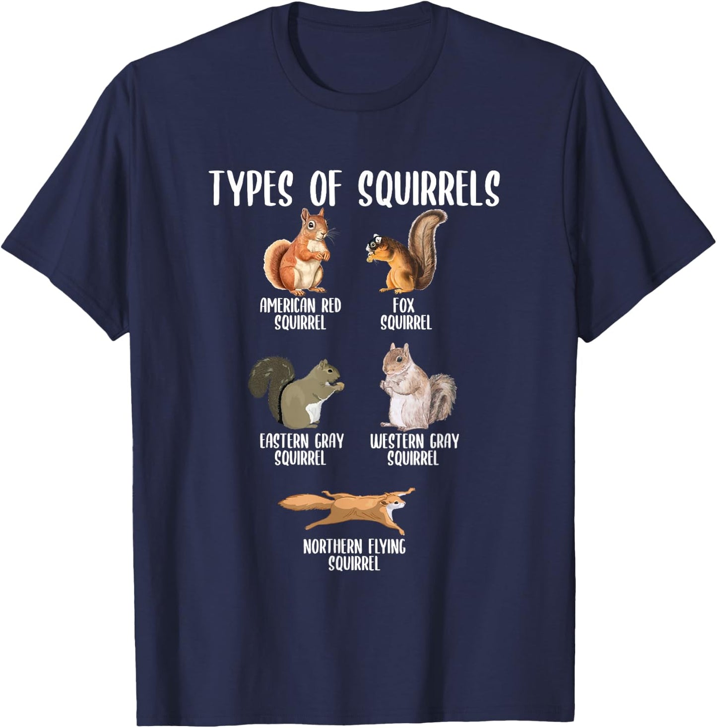 Types of Squirrels Identification Chart Educational Squirrel T-Shirt - T-Shirt | Navy