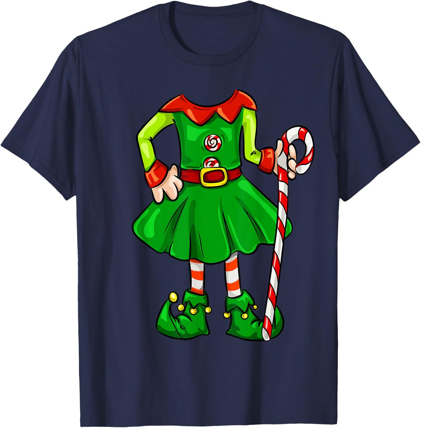 Funny Christmas Gift Cute Candy Cane Elf Girl Costume T-Shirt - T-Shirt | Navy