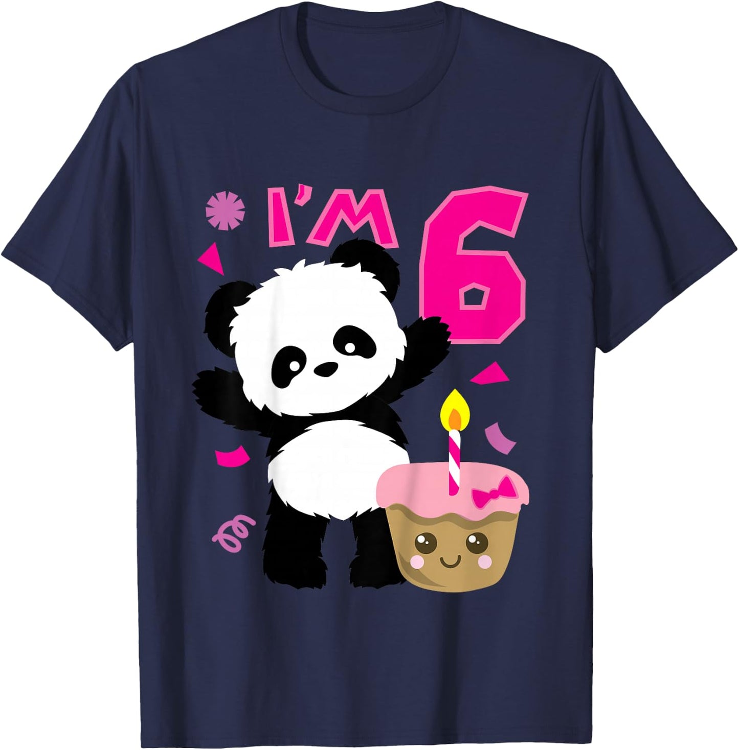 Kids Panda with Kawaii Cake 6 Years Old Girls Birthday Party T-Shirt - T-Shirt | Navy