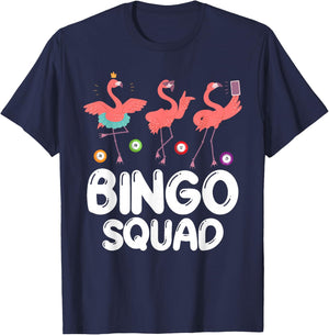 Bingo Squad Card Game Player Family Reunion Party Flamingo T-Shirt - T-Shirt | Navy