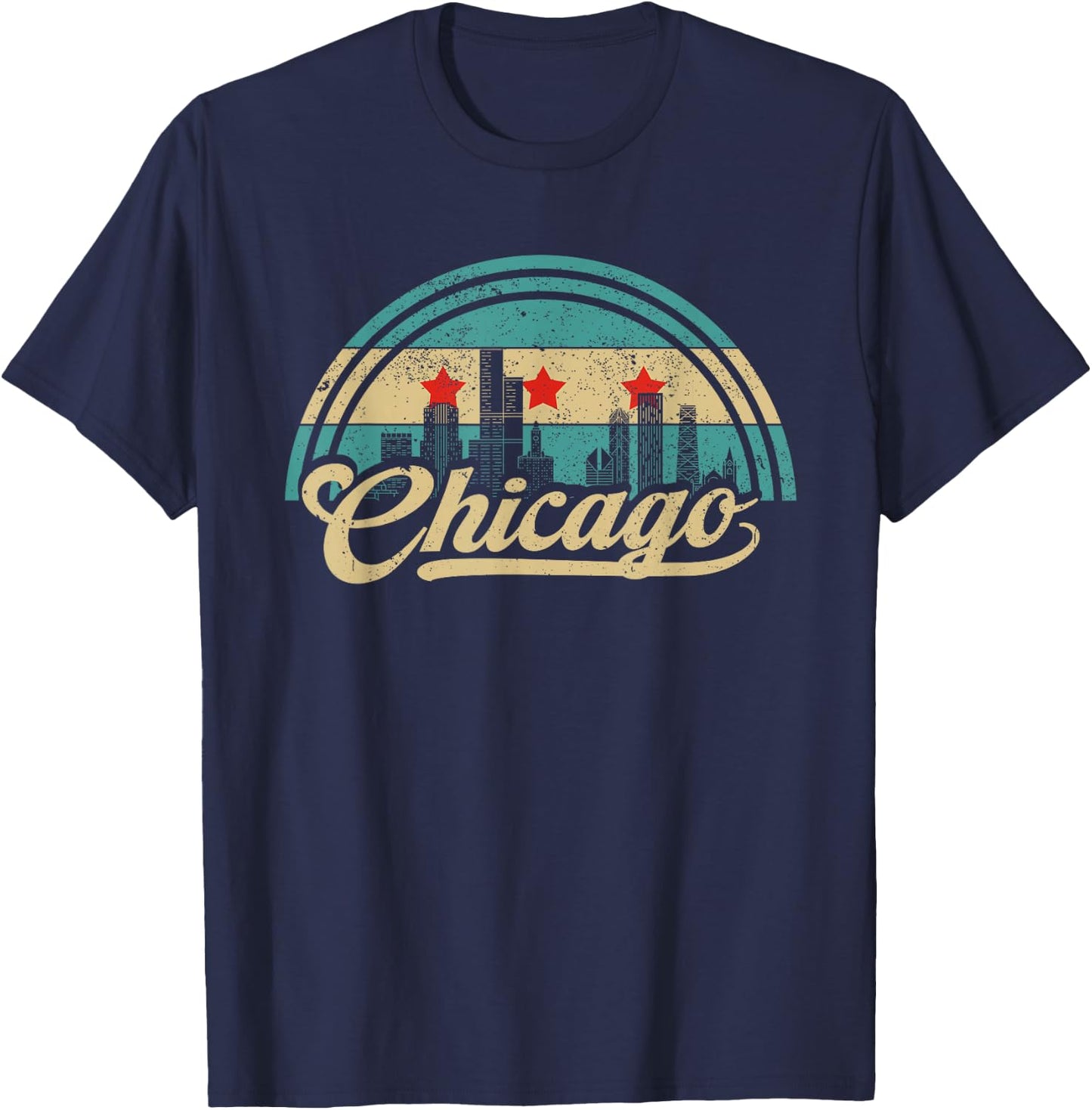 Chicago Flag Skyline Vintage USA Chicago Flag Illinois USA T-Shirt - T-Shirt | Navy