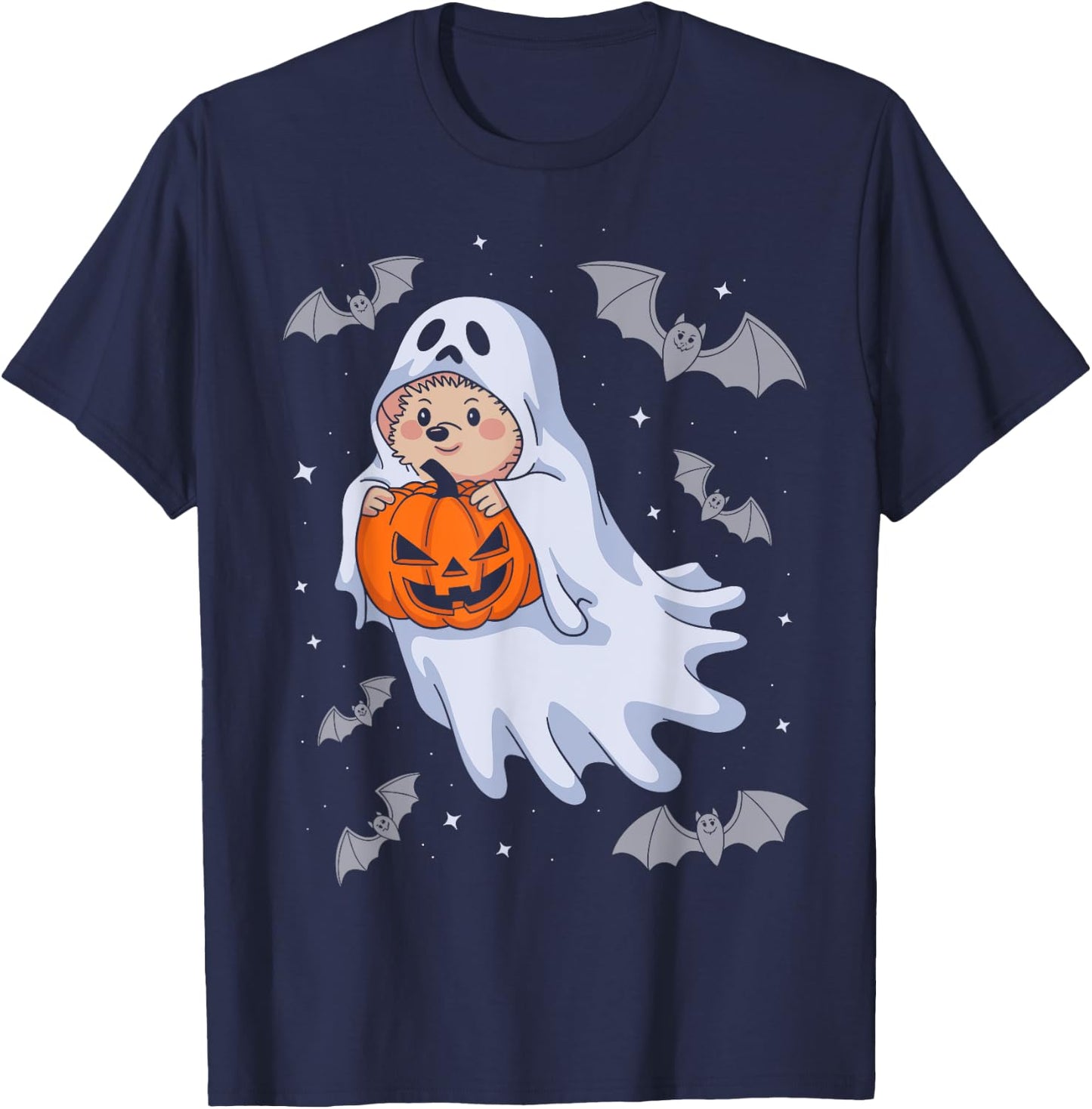 Funny Ghost Hedgehog Lovers Spooky Halloween Pumpkin Costume T-Shirt - T-Shirt | Navy