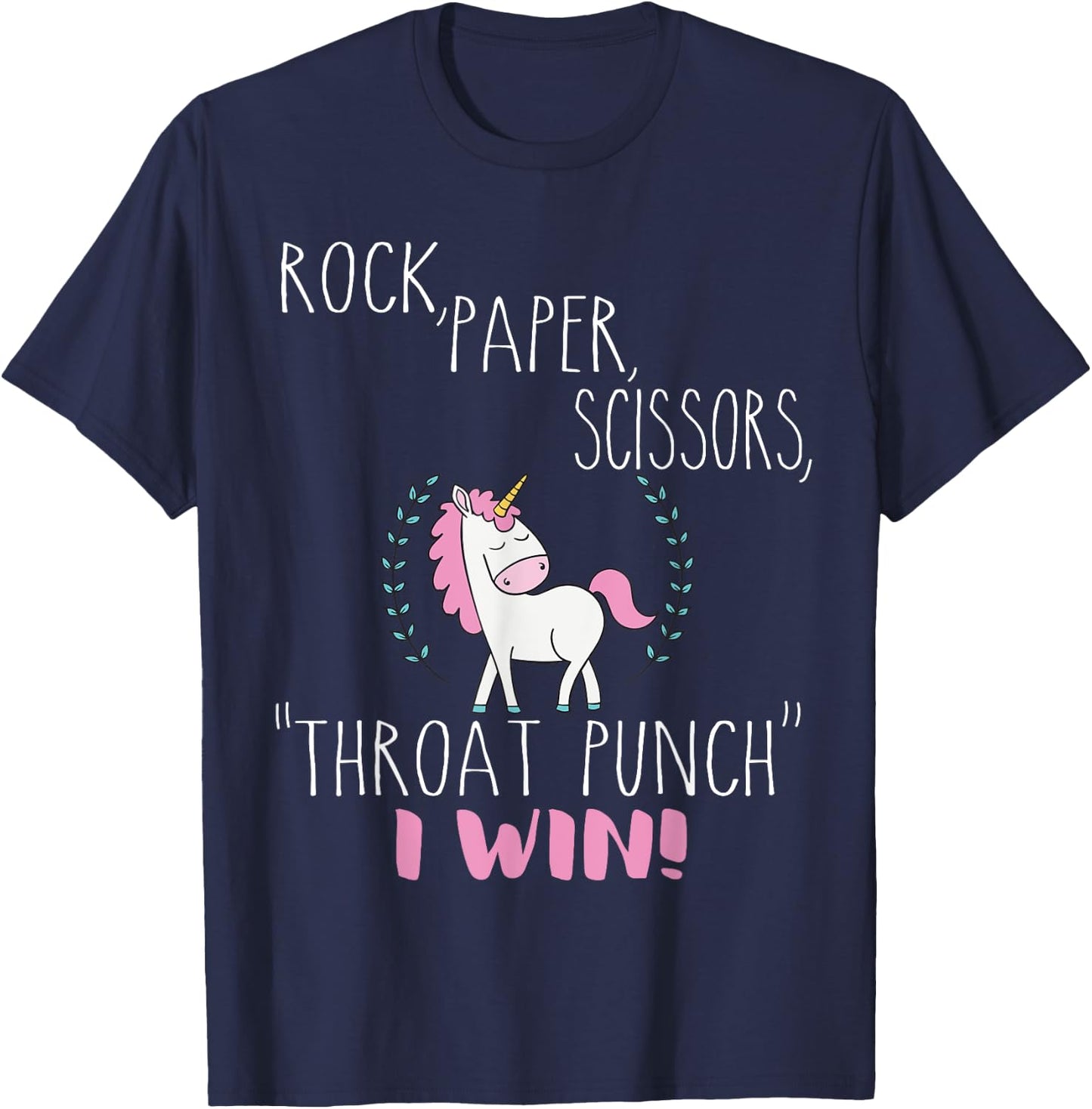 Funny Unicorn Rock Paper Scissors Throat Punch I Win T-Shirt - T-Shirt | Navy