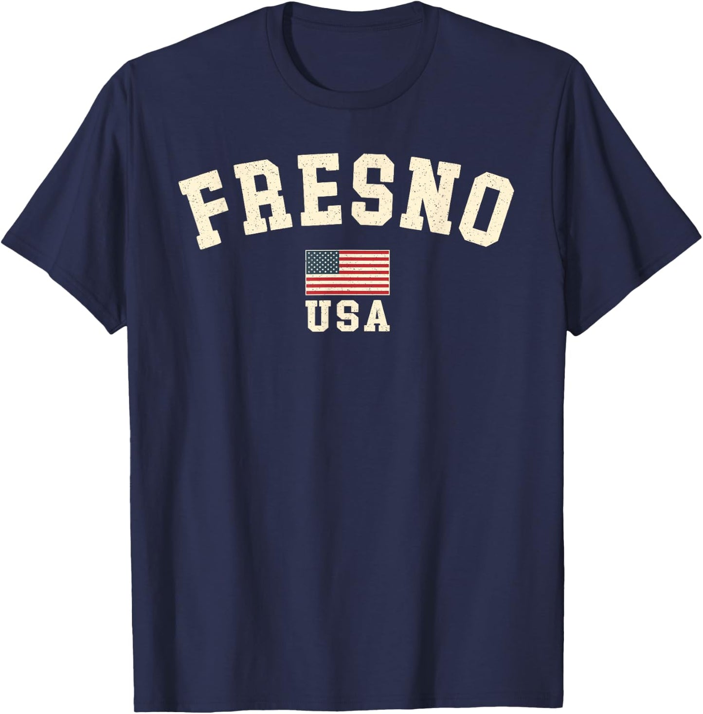 Vintage Fresno USA American Flag Souvenir California Retro T-Shirt - T-Shirt | Navy