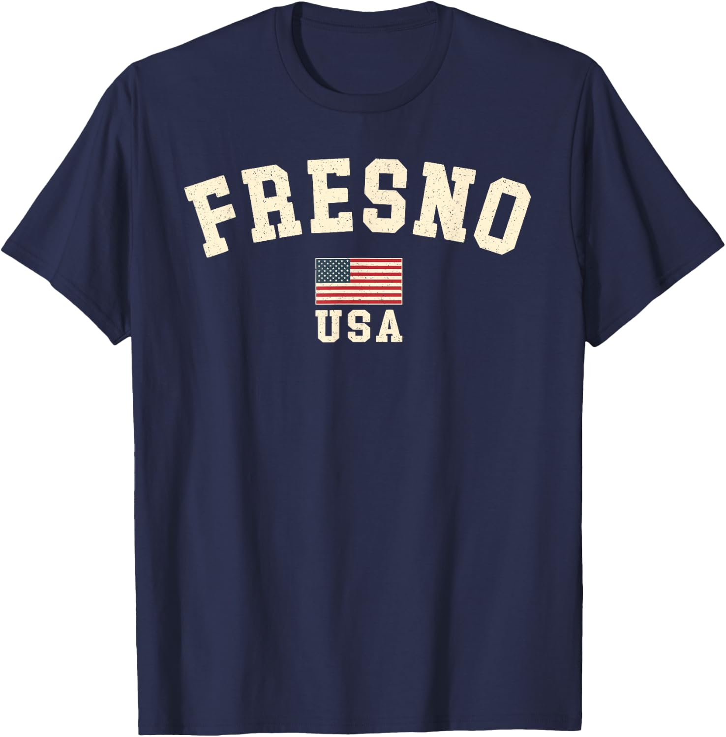 Vintage Fresno USA American Flag Souvenir California Retro T-Shirt - T-Shirt | Navy