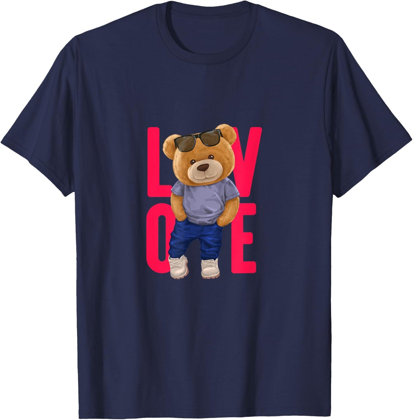 Wear Cool Teddy Bear Fashion Guy Cartoon Graphic Designs Fun T-Shirt - T-Shirt | Navy